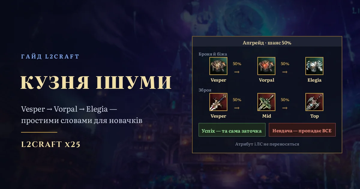 Кузня Ішуми: Vesper → Vorpal → Elegia