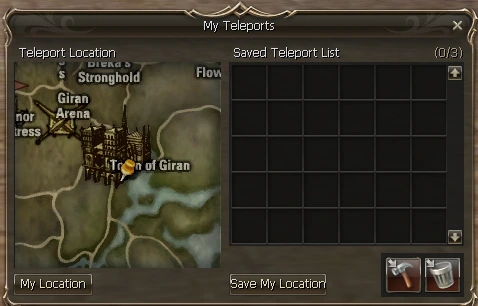 Вікно My Teleports, кнопка Save My Location